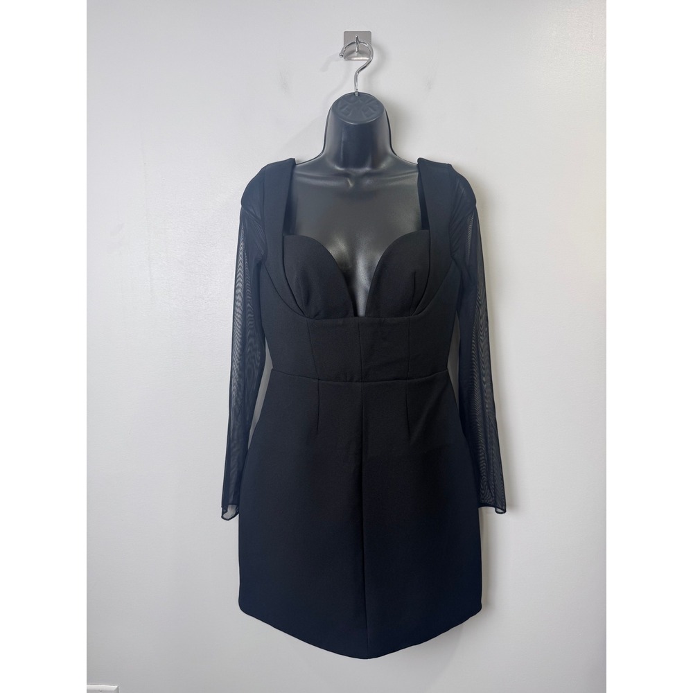 House of CB Angelie Black Stretch Crepe Plunge Mini Dress Regular Cup Medium